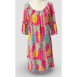 SIMPLY SOUTHERN ~ Pink, Charleston Pineapple Swing Dress w/ Tassel Hem, Size XXL